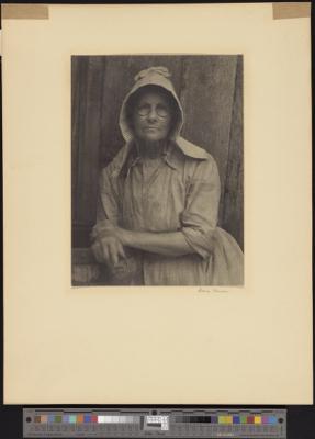 Woman, wearing bonnet and glasses [b007] [f008] [002a] (recto)