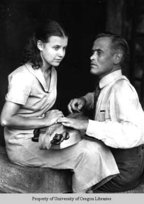 John Jacob Niles and Virginia Howard with an Appalachian dulcimer