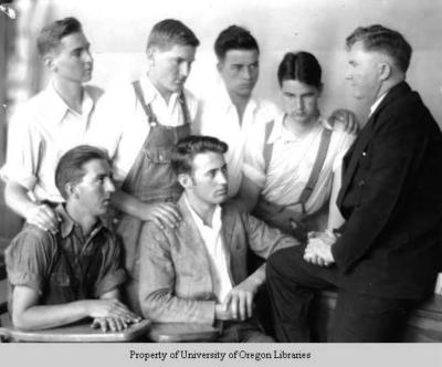 Dean Baird and class [6 unidentified male students]