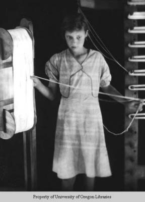 Georgia Trentham, weaver: young girl warping